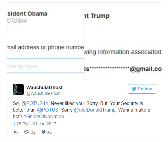 美国总统官方Twitter账户@POTUS被发现只与私人Gmail邮箱绑定